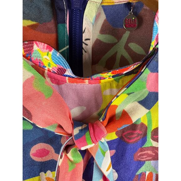 CeliaB Designer Faces & Florals Ruffled‎ Hem Multicolored Mini Dress Size XS - Picture 10 of 12